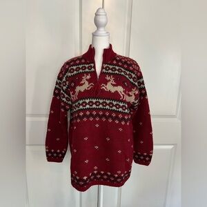 Vintage Ralph Lauren Women’s Fair Isle Hand Knit Red Reindeer Sweater Sz P